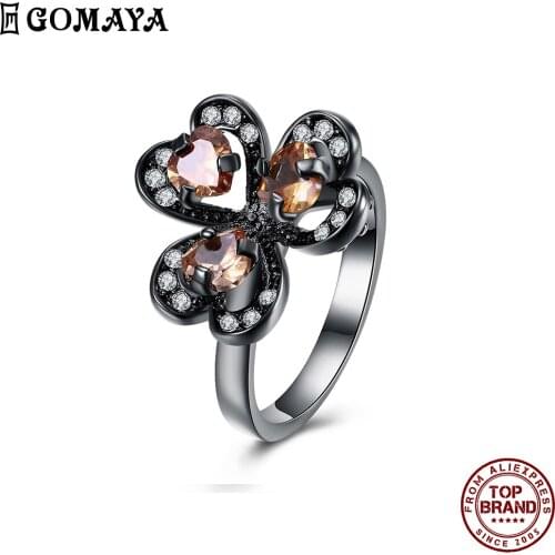 GOMAYA Lucky Clover Heart Zircon Finger Rings For Women Elegant Creativity Ring Party Prom Anniversary Jewelry Gift New Hot Sale