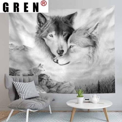 GREN Tapestry Animals Wolf Wall Hanging Mural Background Cloth Wall Rugs Beach Towel Fabric Blanket Dorm Living Home Decor