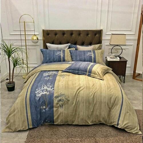 Svetanya Sanded Cotton Bedding Set Print Thick Linens Sheet Pillowcase Comforter Cover