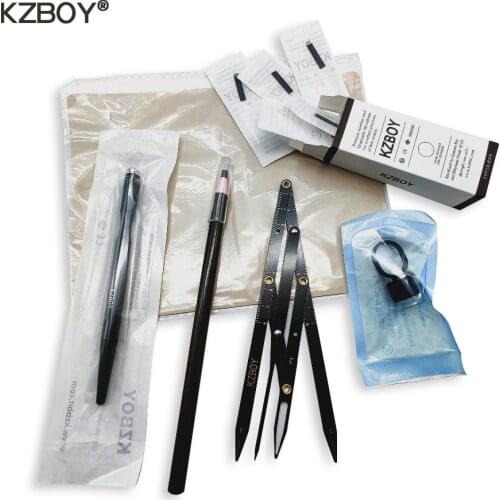 KZBOY Sterile Microblading Pen Inkless Practice Skin Microblading Blade 18U .18mm in a Set Microblading Kit for Beginners