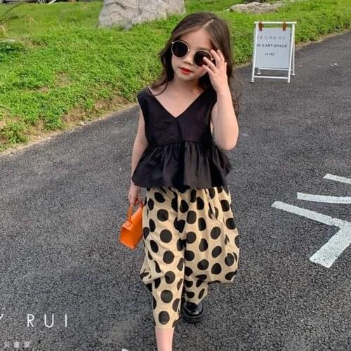 Toddler Girl Summer Sets Kids Backless Big Bow Tank Top and Dot Loose Pants 2-14Years Childrens Clothing Gilrs Casual Outfits