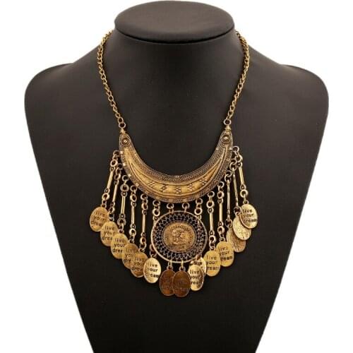 LZHLQ Vintage Carved Coin Long Tassel Necklace Geometric Hollow Sweater Clavicle Chain Necklace Metal Brand Jewelry Accessories