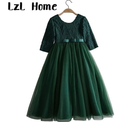LzL Home Elegant wedding girl dress long sleeve lace party dress children princess dress girl birthday party dress