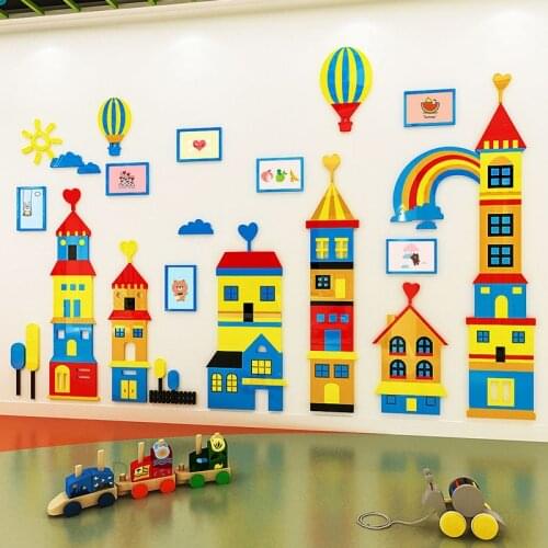 Children room layout cartoon castle 3d three-dimensional wall sticker school classroom theme wall kindergarten wall decoration