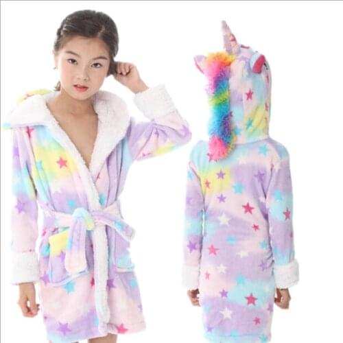 2019 Kids Bath Robes Winter Childrens Bathrobe Kids Rainbow Sleepwear Flannel Baby Bathrobes for Boys Girls Pyjamas