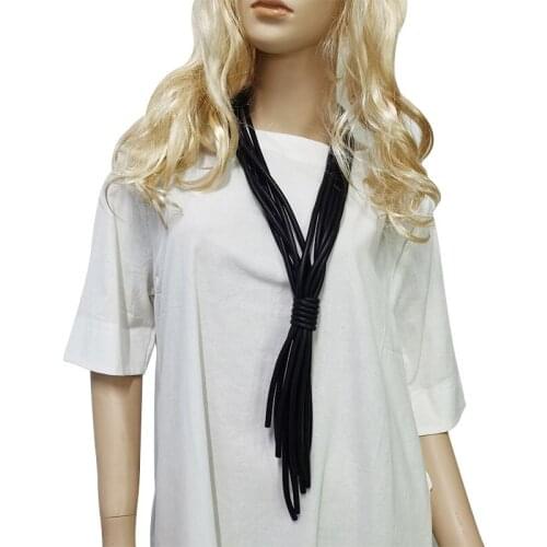 Fashion Black Rubber Rope Decoration Long Necklace For Ladies Punk Style Luxury Design Night Party Jewelry Women Necklaces Gift