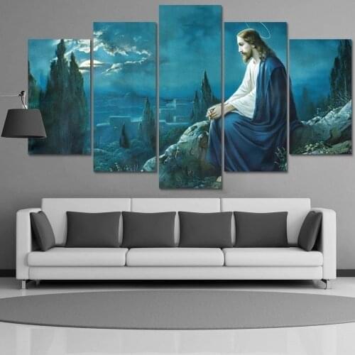 Modular Wall Picture Canvas Art 5 Panels Jesus Print Painting On Canvas Poster Wall Pictures For Livingroom Home Decoration