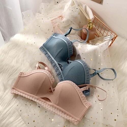 Wasteheart New Women Fashion Pink Blue Lace Padded Bra Sets Bralette Panties Cut Out Wireless Underwear Sexy Lingerie Sets A B