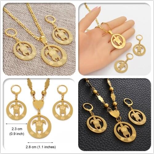 Anniyo Marshall Islands Hawaii Flower and Turtle Necklaces Earrings Micronesia Jewelry sets Guam Tortoise Women Girls #108221