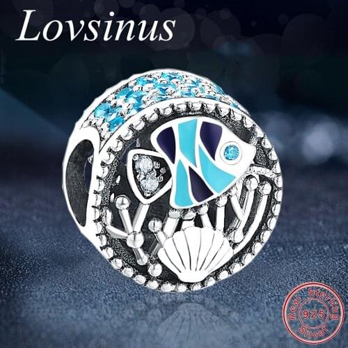 Fits Original European Charms Bracelets 925 Silver Ocean Life Tropical Fish Sea Shell Coral Mix CZ Beads for DIY Making Berloque