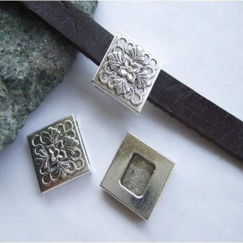 10Pcs Antique Silver Color Flower Slider Spacers For 13x2mm Flat Leather Bracelet Jewelry Making