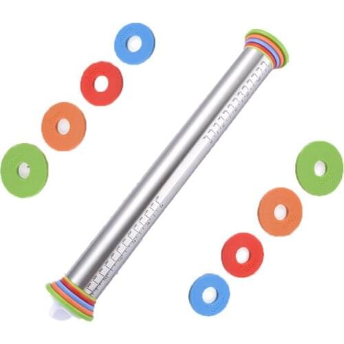 Adjustable Stainless Steel Rolling Pin Dough Mat Dough Roller Removable Thickness Rings Pastry Pizza Pie Baking Tool