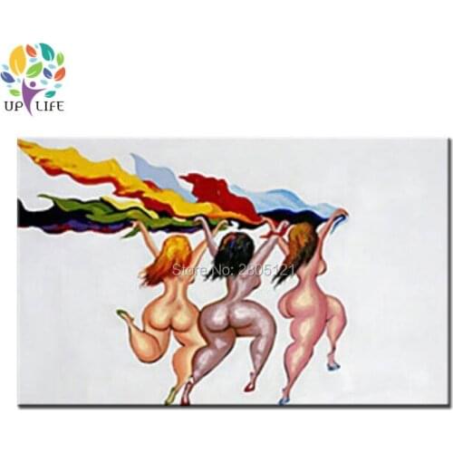 Hand painted home decorative oil painting happy funny nude canvas painting Streaker women girl wall canvas picture humorous