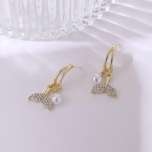 S925 Silver Needle South Korea Full Diamond Fishtail Pearl East Gate New Simple Girl Exquisite Earrings For Women