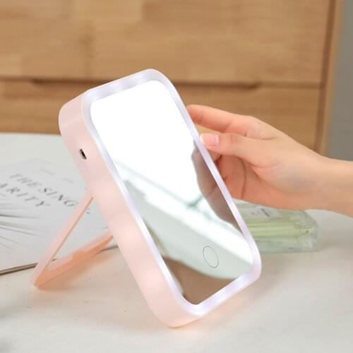 Led Makeup Mirror Touch Screen Vanity Lights Rechargeable Portable Table Countertop Mirror Cosmetics Bathroom Mirror Makeup Tool
