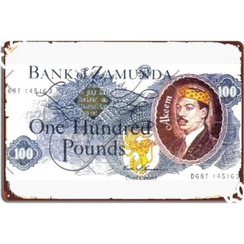 Vintage Circulated Zamunda 100 Pound Note Princes Akeem Poster Metal Plaque Vintage Wall Decor Pub Garage Tin Sign Posters