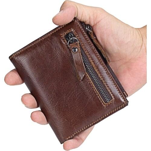 MJ Vintage Genuine Leather Mens Wallet High Quality Real Leather Bi-Fold Wallet Male Car Holder Short Purse Coin Pocket ID Card