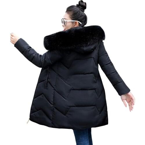 European Fashion Black Winter jacket for Women Big Fur Coat Female Jacket Winter Hooded Cotton Parkas Warm Jackets 2021 New 7XL