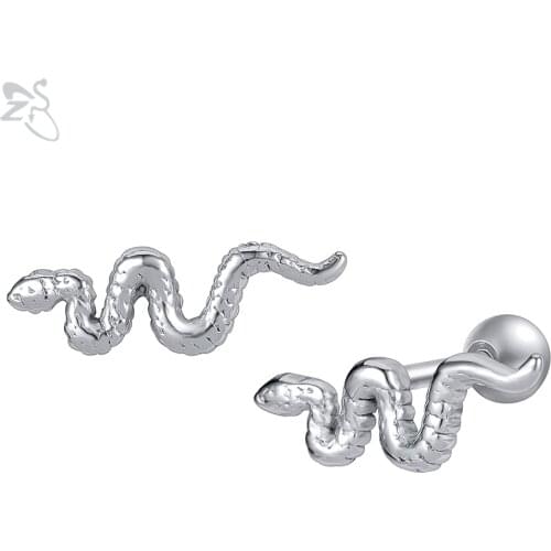 ZS Punk Style Snake Shape 316L Stainless Steel Stud Earrings Unisex Snakelike Animal Climber Earring Helix Cartilage Piercings