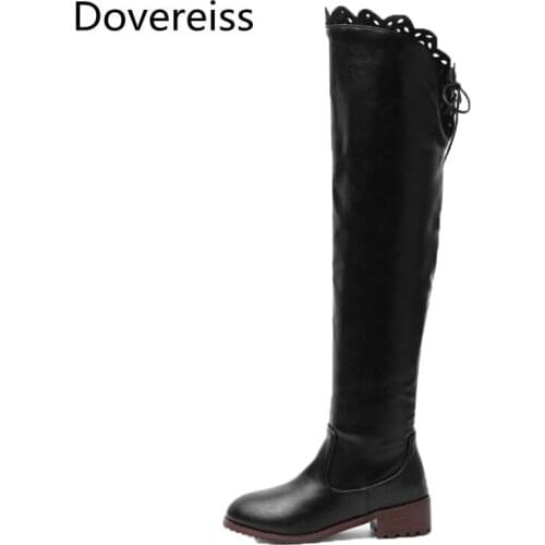 Dovereiss Fashion Womens Shoes Winter Round toe Sexy Elegant Ladies Boots Concise leatherMature Over the knee boots 34- 48