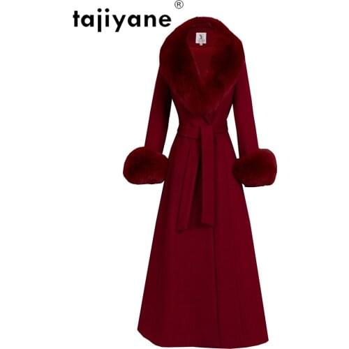 Tajiyane Winter 2020 Wool Coat Women Real Cashmere Jackets Woman 100% Fox Fur Collar Ling Coats Vintage Slim Abrigo Mujer TN1446