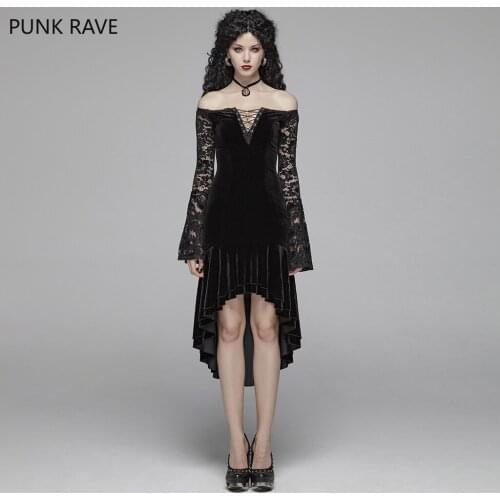 Punk Rave Women Gothic Lolita Dress Black Velet Lace Off Shoulder Strapless Victorian Style Evening Party Dress for Women