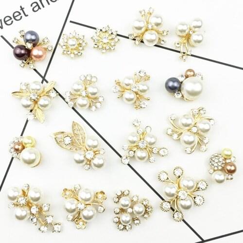 10pcs Gold silver Plated Pearls/Rhinestone Decoration Flowers Shape Diy Clothing Bag shoes decoration For Women Wedding Party H