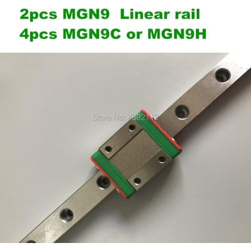 2PCS Linear rail guide MGN9 100 150 200 250 300 350 400 450 500 550 600mm + 4PCS MGN9H or MGN9C Carriage 3d printer part