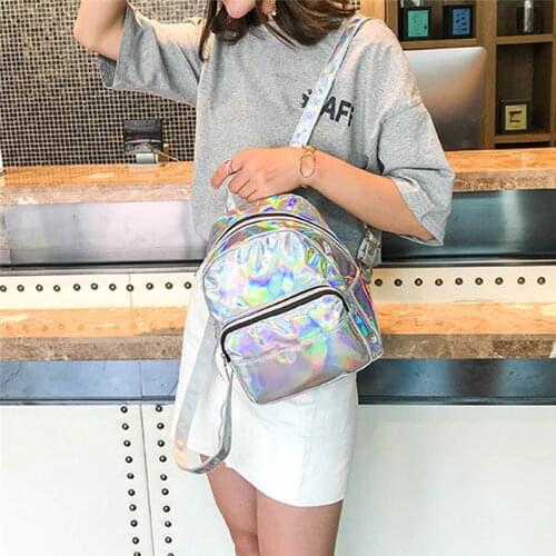 2020 Silver Pink Fashion Laser Backpack Women Girls Bag Holographic Small Size Backpack for Teenage girls
