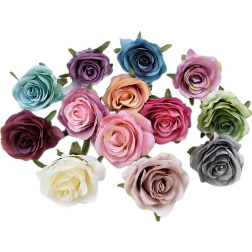 5pcs Bride Bouquet DIY Artificial Silk rose Flower Head For Home Wedding car Party Decoration Wreath Gift Box Scrapbooking fake