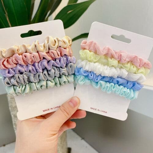 5pcs/set Women New Satin Chiffon Elastic Hair Bands Lady Small Silk Scrunchie Girls Plaid Print Hair Tie Ponytail Hairband