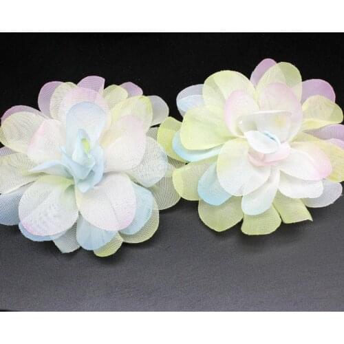50pcs of Tie Dye Over the Rainbow Organza DIY flower Hair bow supplies 80mm braidsmaid chiffon deco