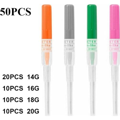 50PCS Mix 14G 16G 18G 20G Gauge Piercing Needles I.V Catheter Sterilised Body Piercing Tattoo Needles Sewing Needles