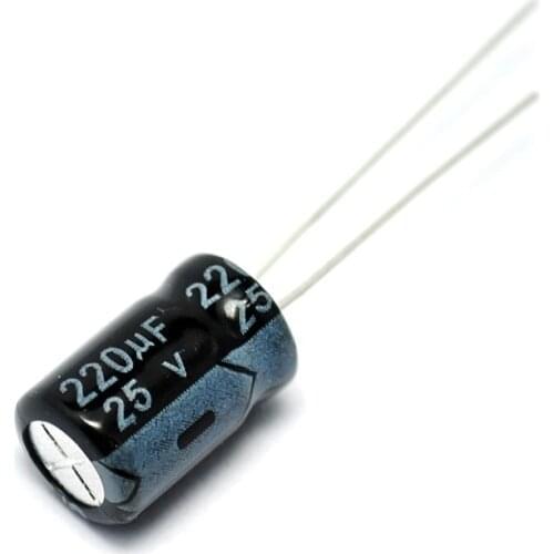 50PCS Higt quality 25V220UF 6*12mm 220UF 25V 6*12 Electrolytic capacitor