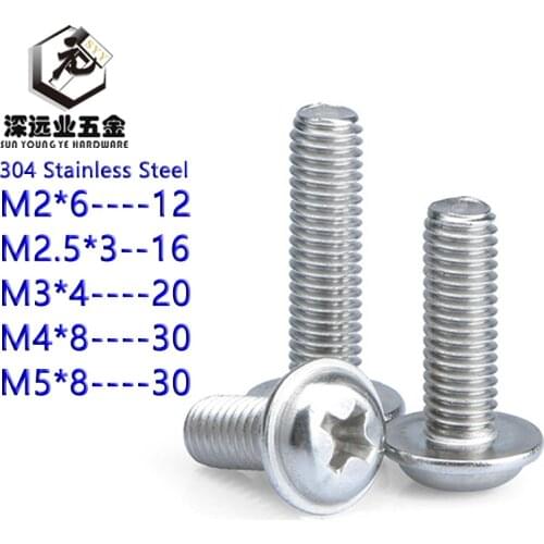 500pcs DIN967 M2 M2.5 M3 M4 M5 304 Stainless Steel Cross Phillips Recessed Round Pan Head Machine Screw With Washer Collar