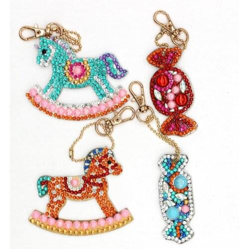 5D Diy Diamond Painting Keychain Rotate Trojan 4pcs Birthday Gift Acrylic Board Wholesale Diy Crafts Bag Ornaments YSK46