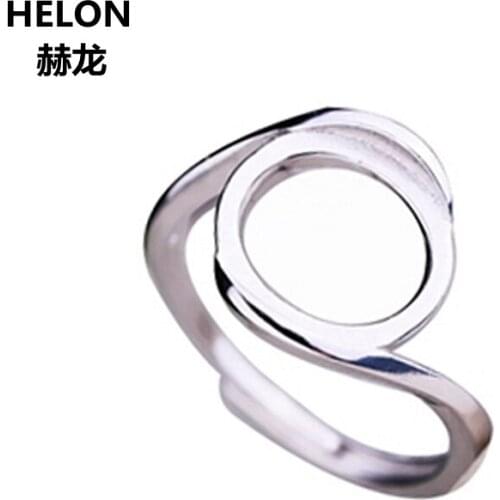 925 Sterling Silver 10x12mm Oval Cabochon Semi Mount Engagement Wedding Ring fit Amber Agate Garnet Gemstone Setting Adjustable