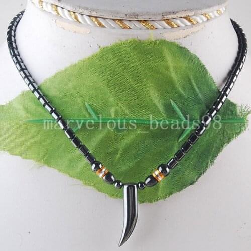 Free shipping Fashion Jewelry Black Non-Magnetic Hematite Dog Tooch Pendant Necklace 1Pcs G6170