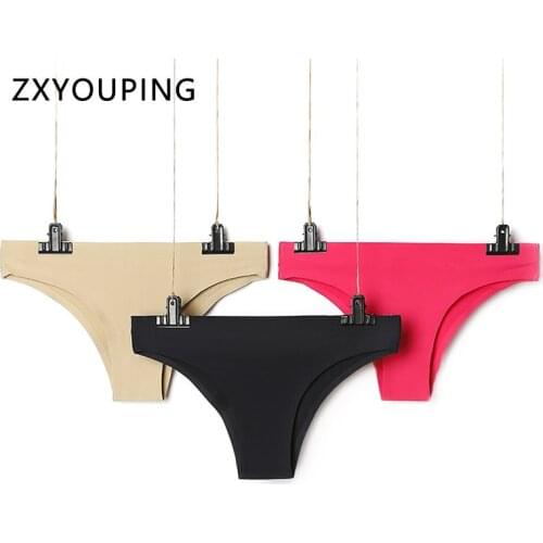 3Pcs/lot Seamless Thongs Ice Silk Sexy Panties Women Underwear G-String Solid Lingerie low-Rise S-XL Large Size Briefs Female