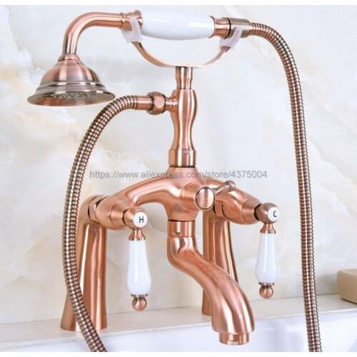 Deck Mounted Bath Tub Faucet With Hand Shower Bath Faucet Antique Red Copper Bathroom Shower Faucet Set Nna166