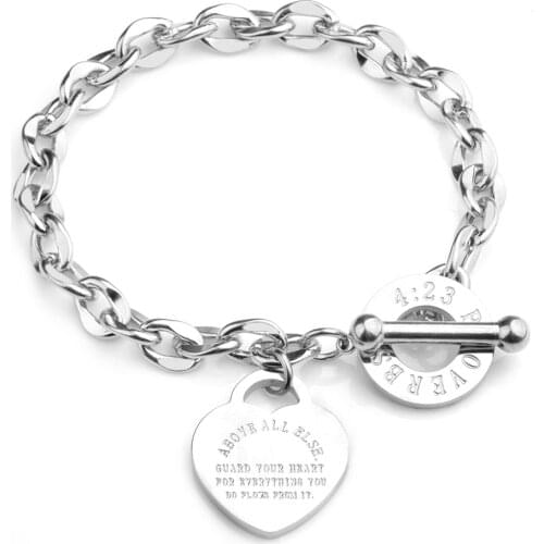 Chanfar Stainless Steel Charm Love Heart Bracelets For Women Party Birthday Gift O-chain Text Engraved Female Fashion Jewelry