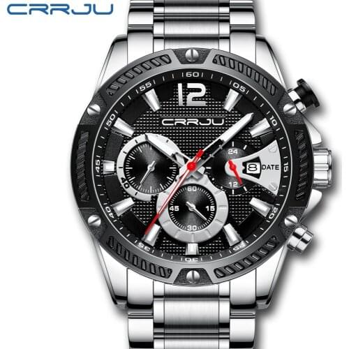CRRJU Watch Men Fashion Sport Quartz Clock Mens Watches Brand Luxury Stainless Steel Business Waterproof 30M Men Watch