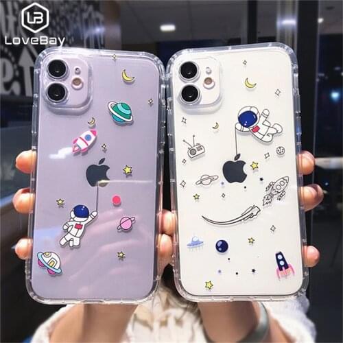 Lovebay Creative Astronaut Case For iPhone 12 Pro Max 11 Pro Max XR XS Max X 7 8 Plus 12 Mini Transparent Shockproof Back Cover