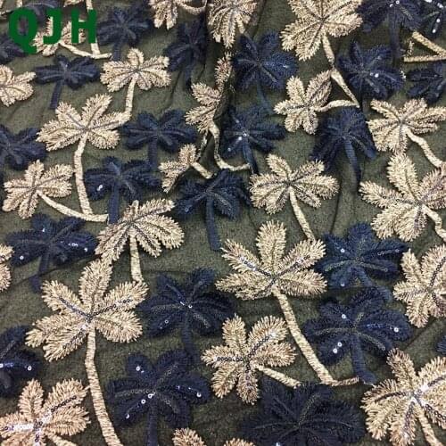 Hot sale 5 yards african Embroidery lace fabric with sequins,High Quality African Unique Tulle Mesh dresses embroidered cloth