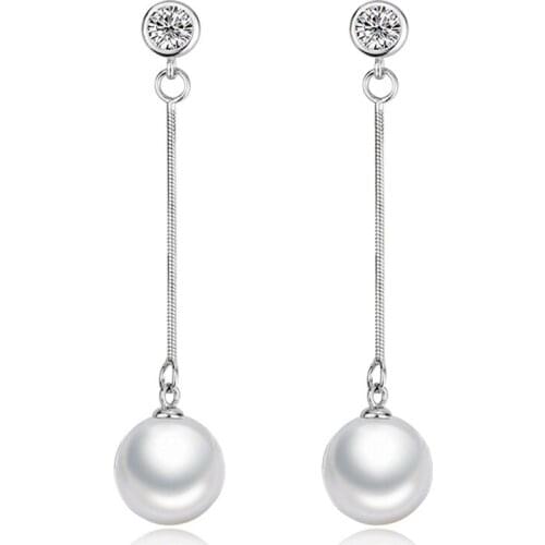 Hot sale promotion 2017 New Fashion Pearl Shiny Crystal Design 925 Sterling Silver Ladies' Stud Earrings Jewelry Christmas Gift