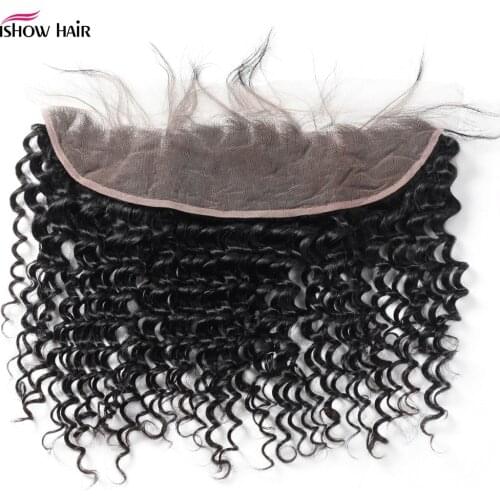 Ishow 13X4 Lace Frontal Closure Brazilian Deep Wave Frontal Closure Medium Brown Ear To Ear Lace Closure Remy Human Hair