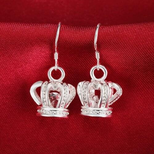 Fine 925 Sterling Silver drop Earrings for Women noble Crown crystal Earrings Christmas Gifts Street all-match party Jewelry
