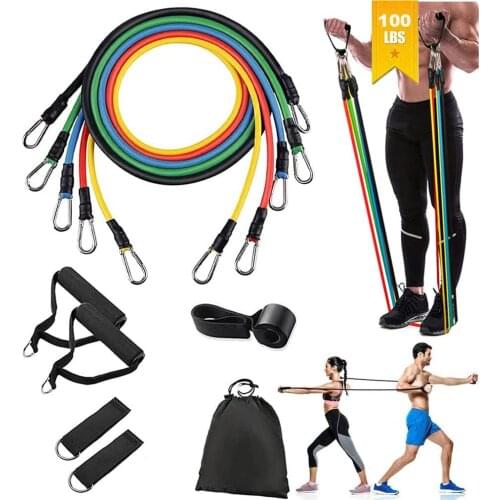 Resistance Bands Set 11pcs Exercises Elastic Latex Rubber Expander 100 Lbs Home Gym Yoga Tubes Pull Rope Body Building Fitness