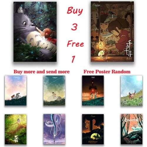 Hayao Miyazaki Anime Movie Poster Set Coated paper poster Cafe Bar Decorative Painting Art Wall Stickers Home Deco