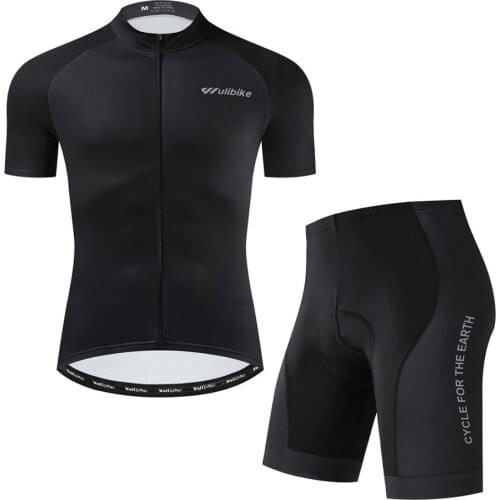 Wulibike Summer Cycle Jersey Shorts Men Set Breathable Quick Dry Man Cycling Suit Shorts and Top Mens Clothes for Cycling Black